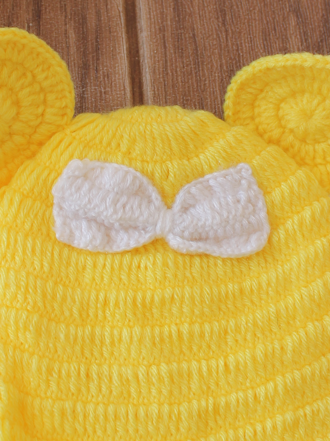 Woonie Crochet Bow Detailed with Ear Cap - Yellow