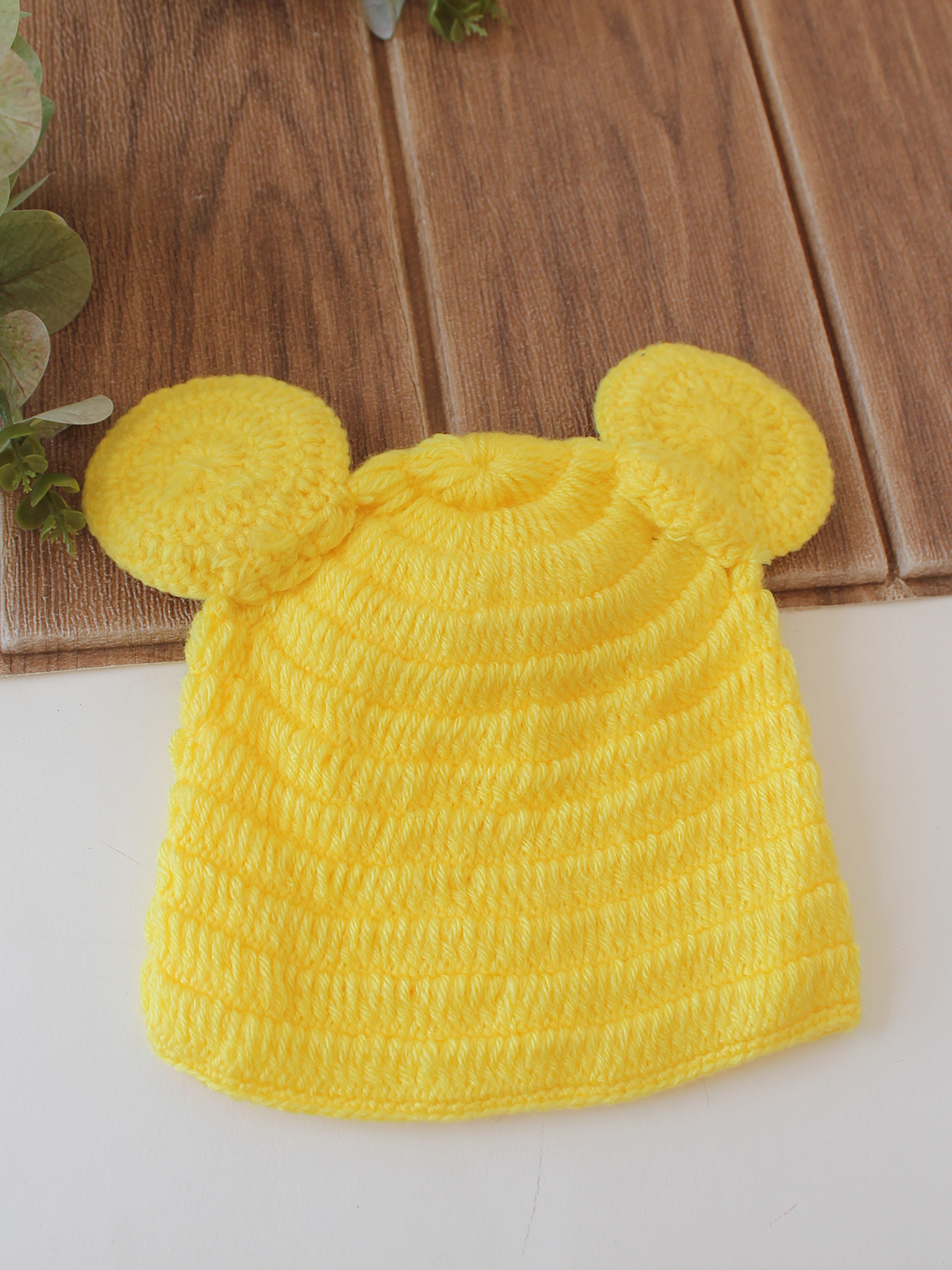 Woonie Crochet Bow Detailed with Ear Cap - Yellow