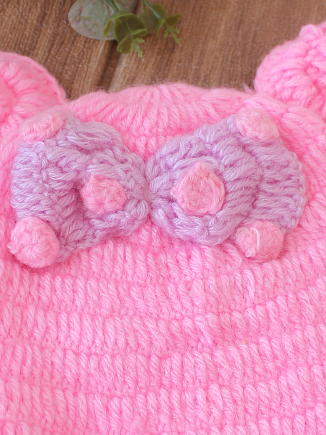 Woonie Crochet Bow Detailed with Ear Cap - Pink