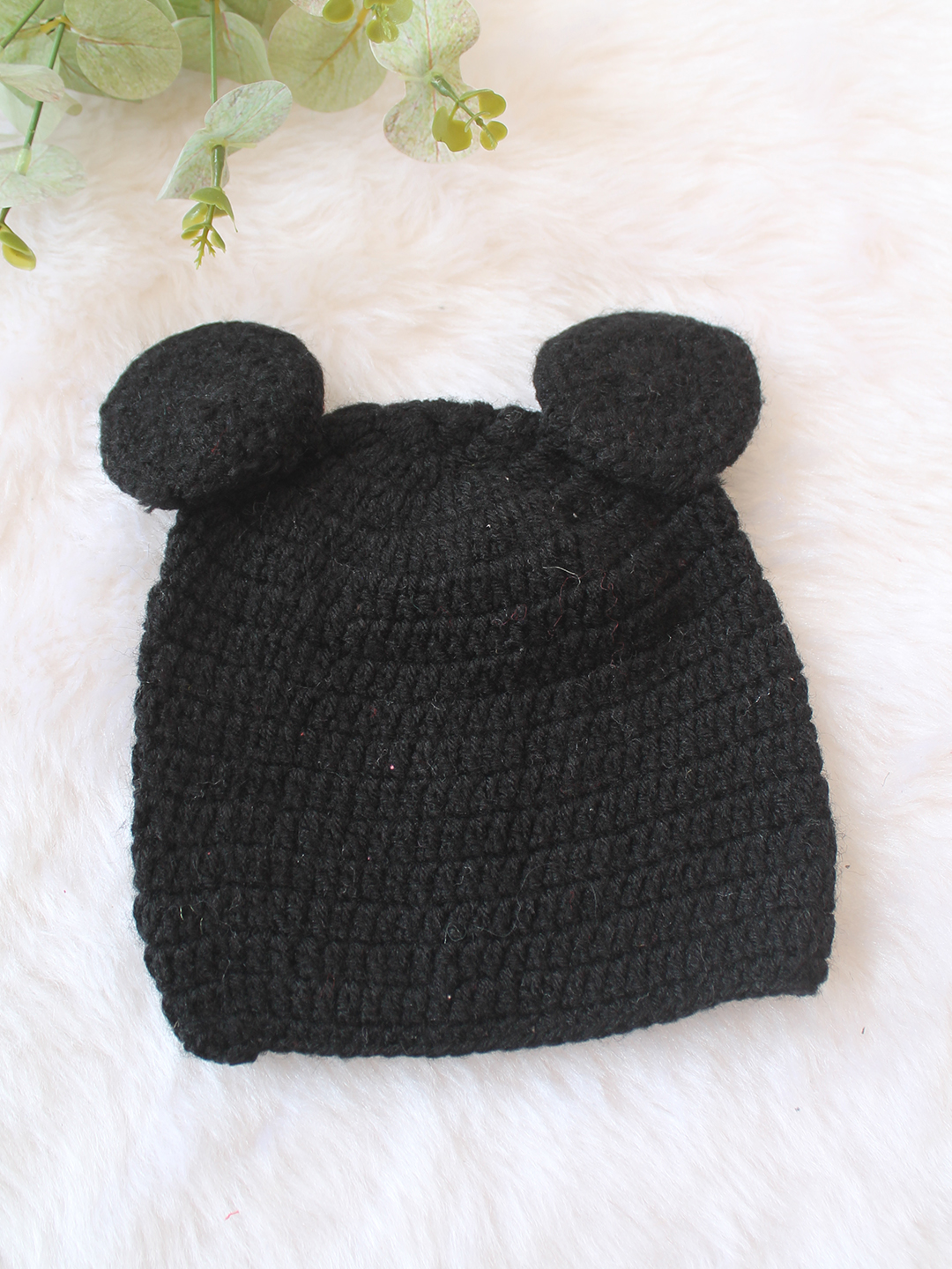 Woonie Crochet Bow Detailed with Ear Cap - Black