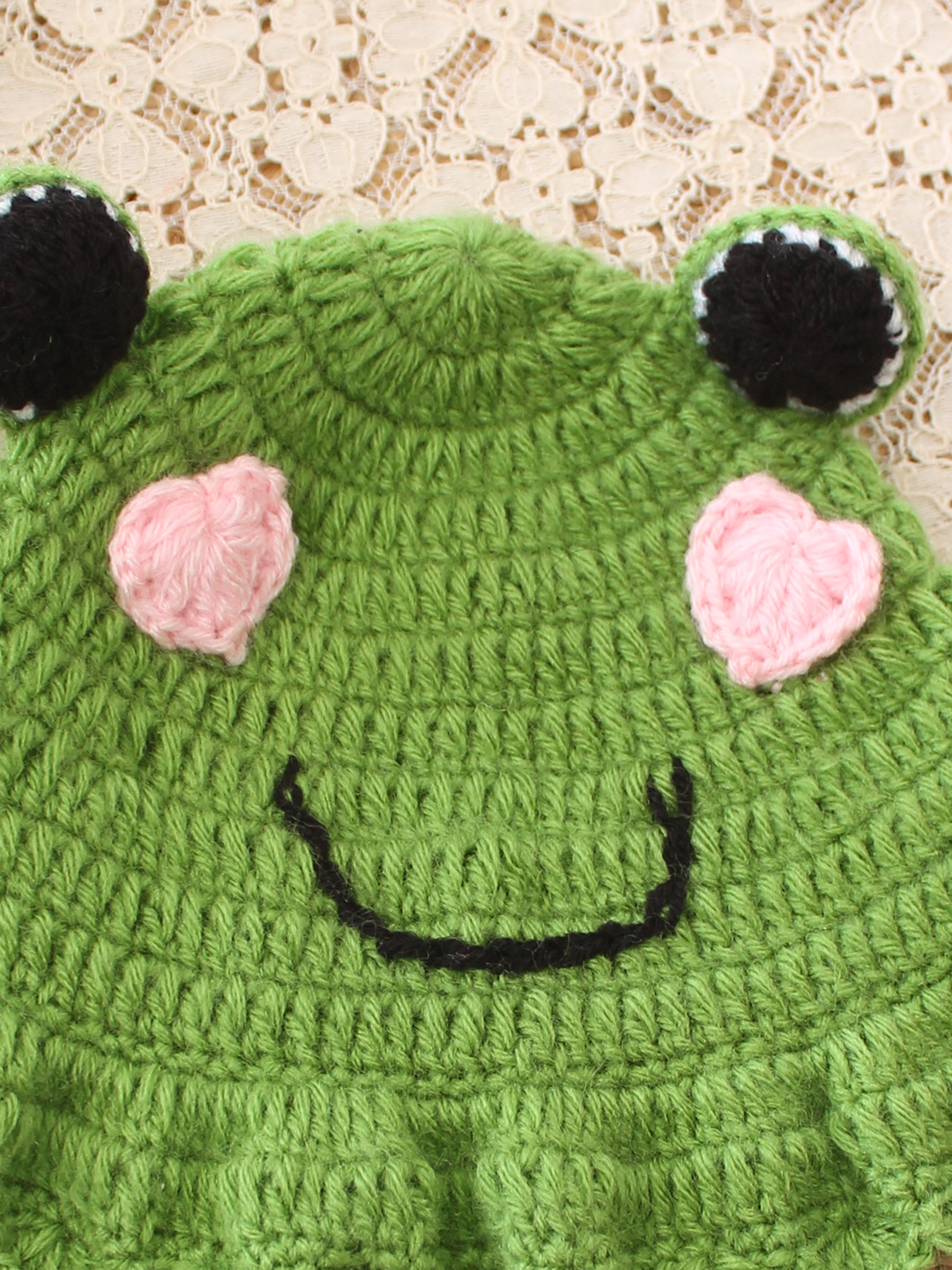 Woonie Crochet Frog Detailed Cap - Green
