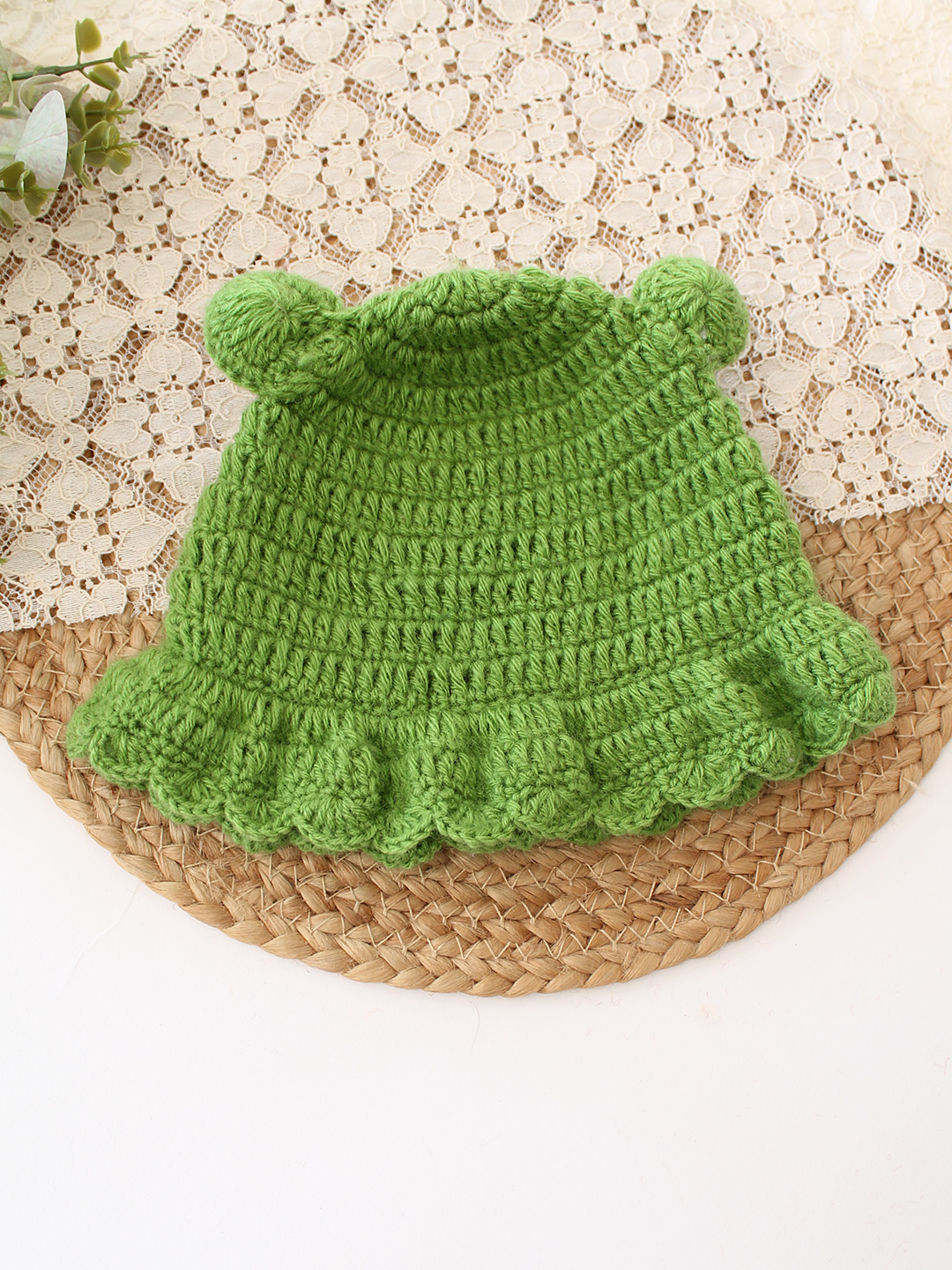 Woonie Crochet Frog Detailed Cap - Green