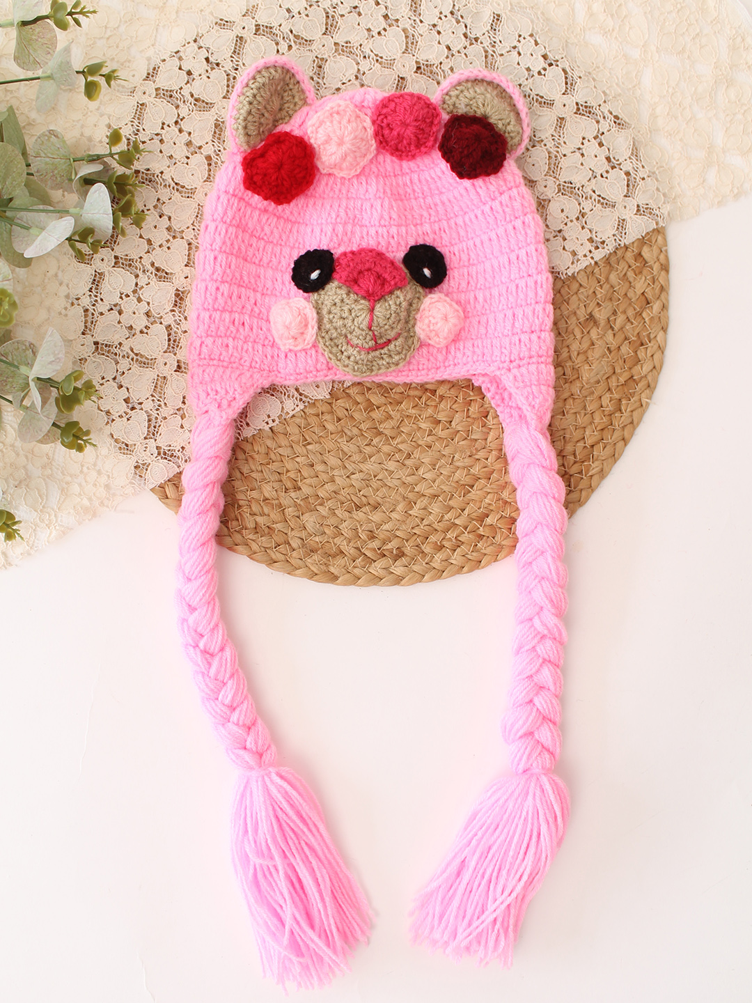 Woonie Crochet Pig Pattern Cap - Pink