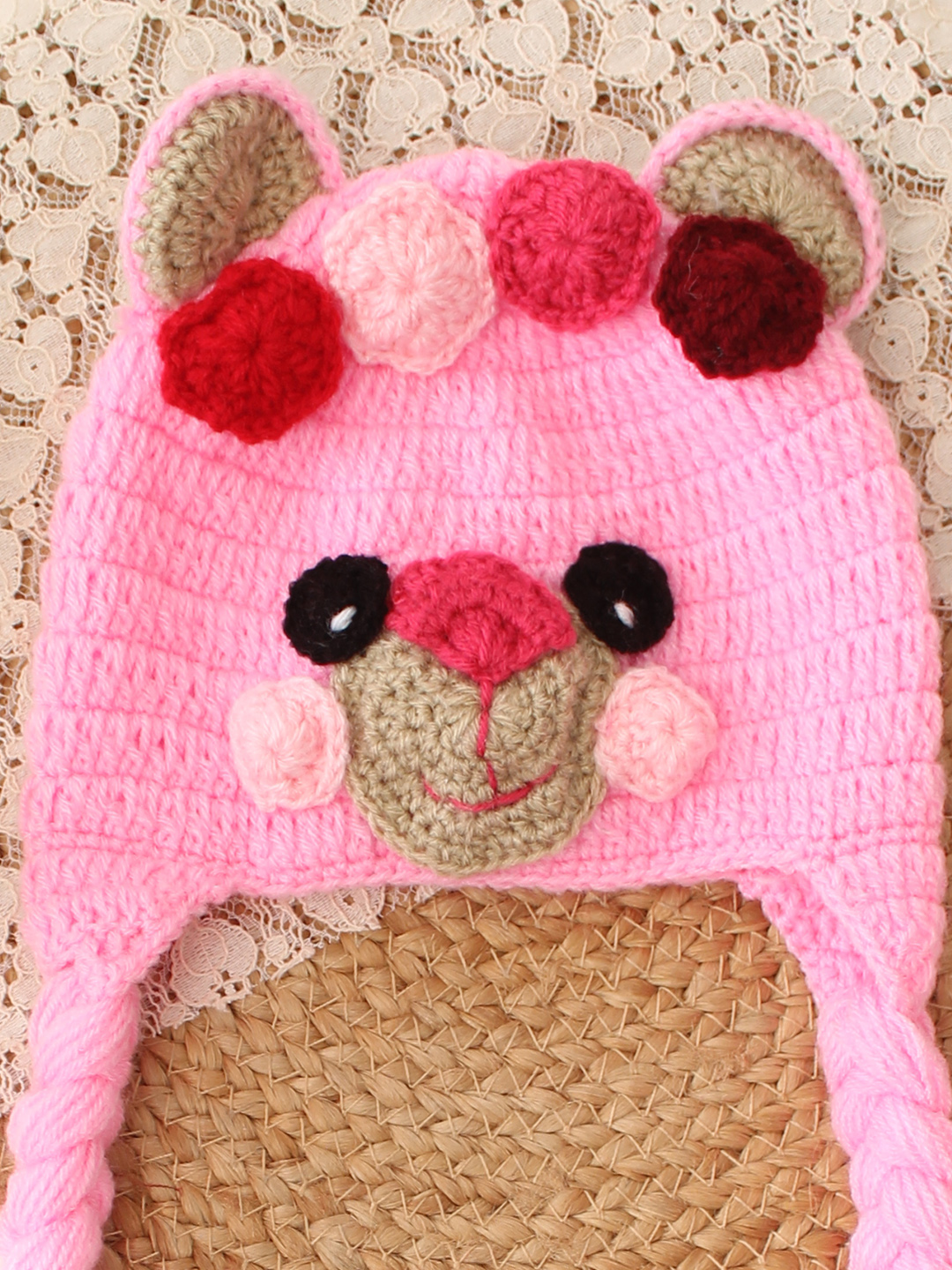 Woonie Crochet Pig Pattern Cap - Pink