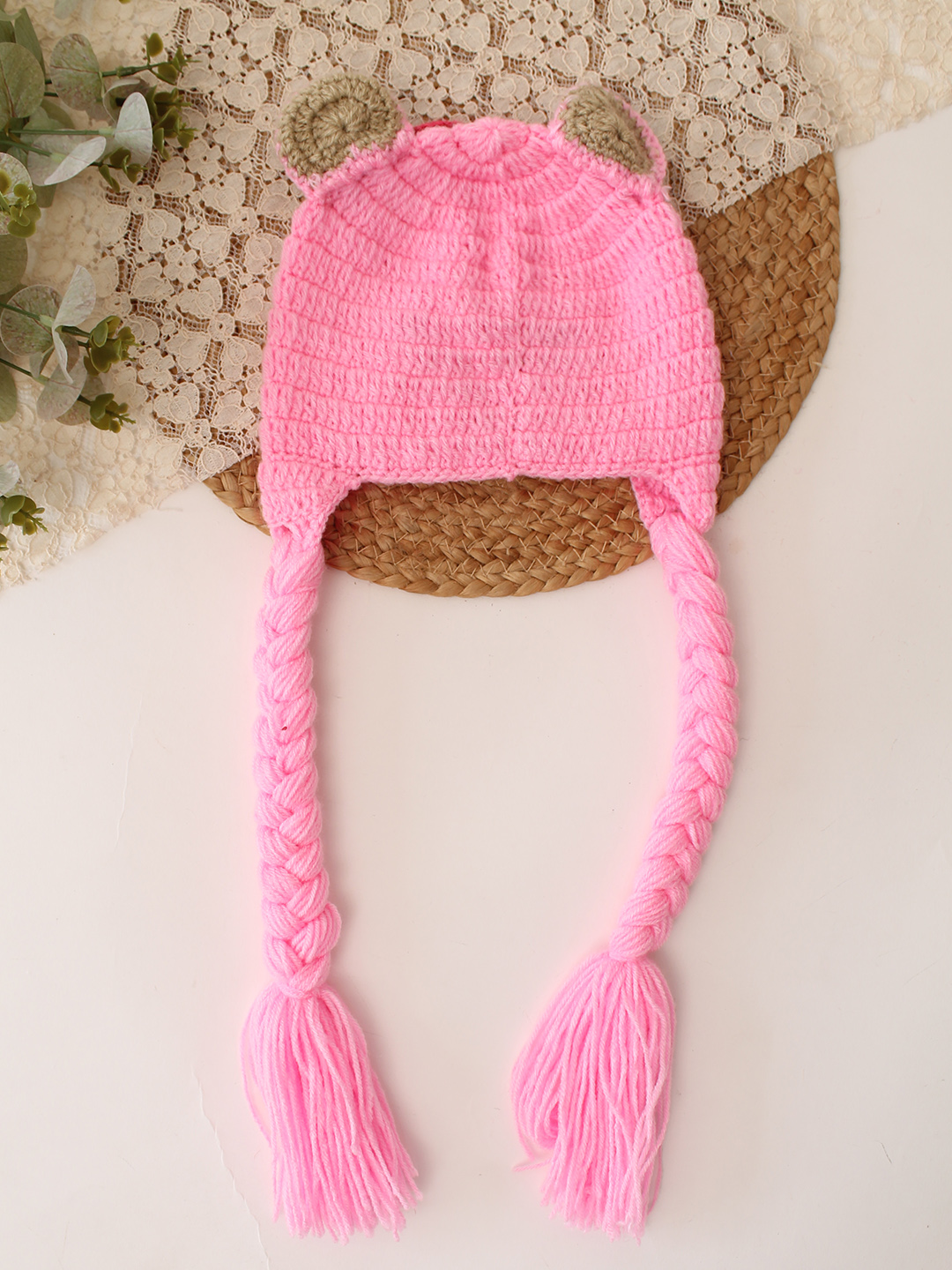 Woonie Crochet Pig Pattern Cap - Pink