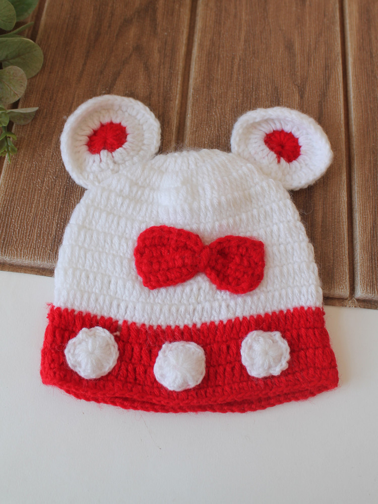 Image of Woonie Crochet Bow Detailed with Ear Cap - White