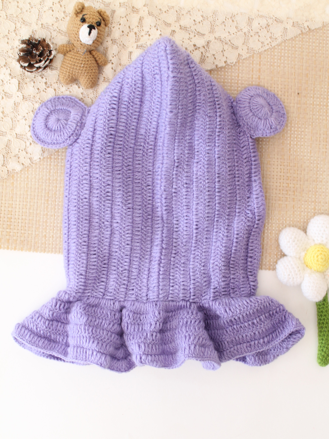 Woonie Crochet Hooded with Ear Cap - Purple