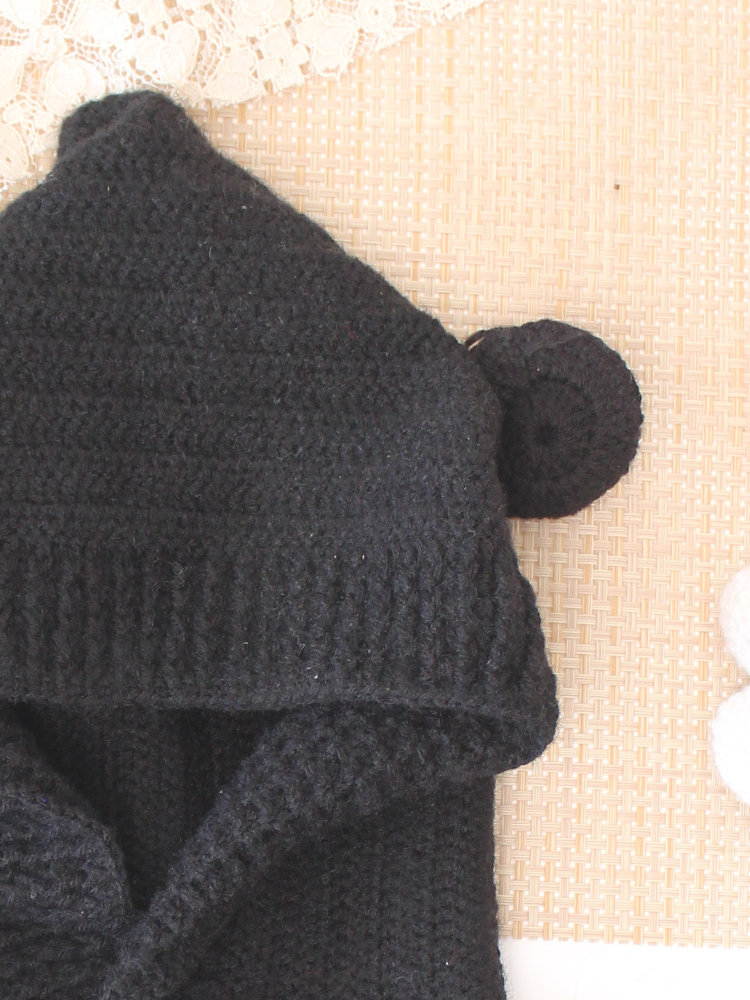 Woonie Crochet Hooded with Ear Cap - Black