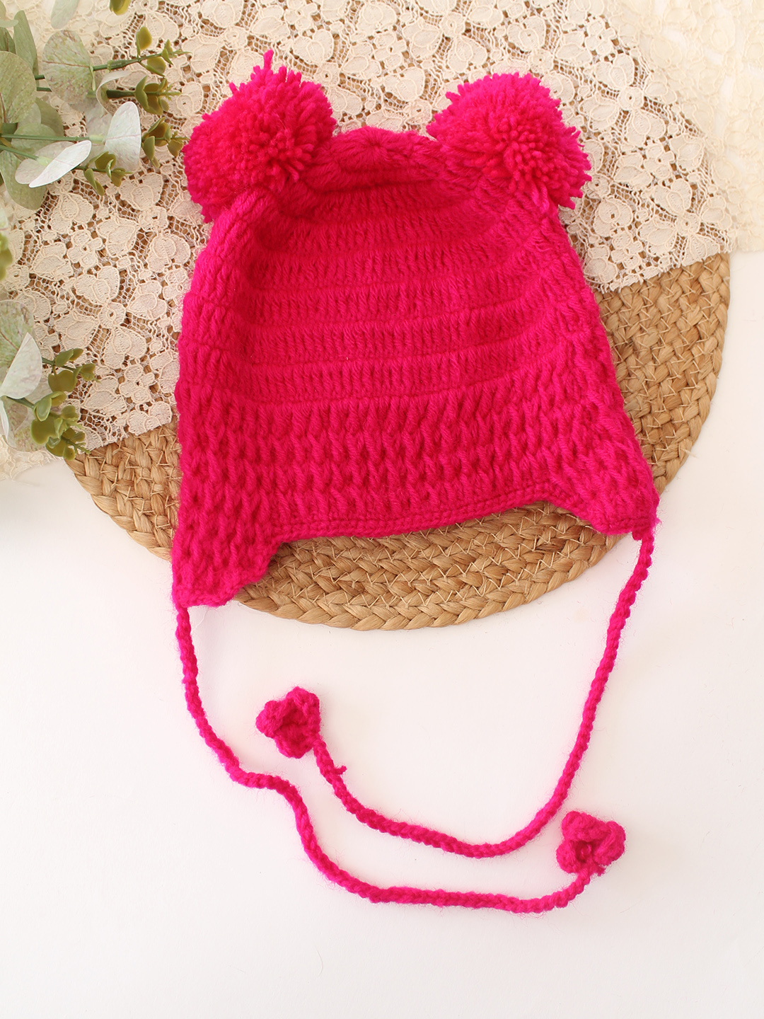 Woonie Crochet Bear Detailed Cap - Magenta