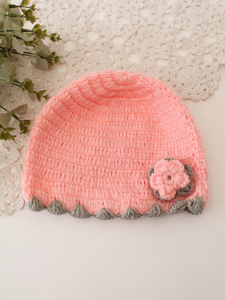 Image of Woonie Crochet Floral Applique Detailed Cap - Peach