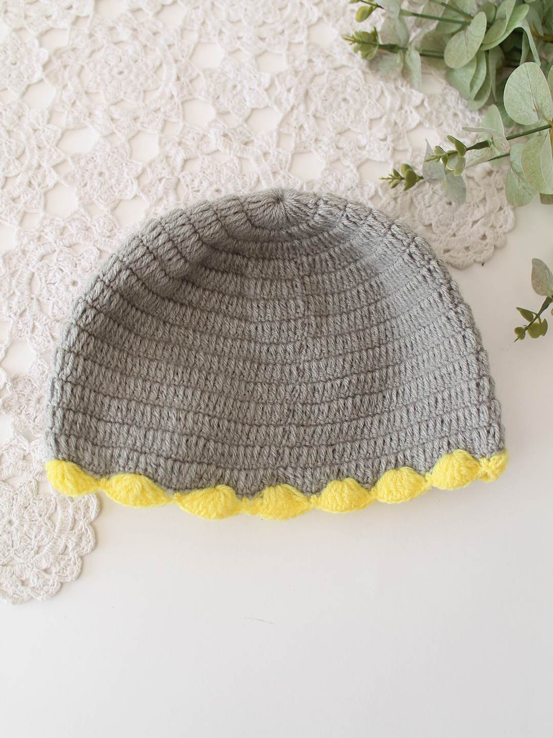 Woonie Crochet Floral Applique Detailed Cap - Light Grey