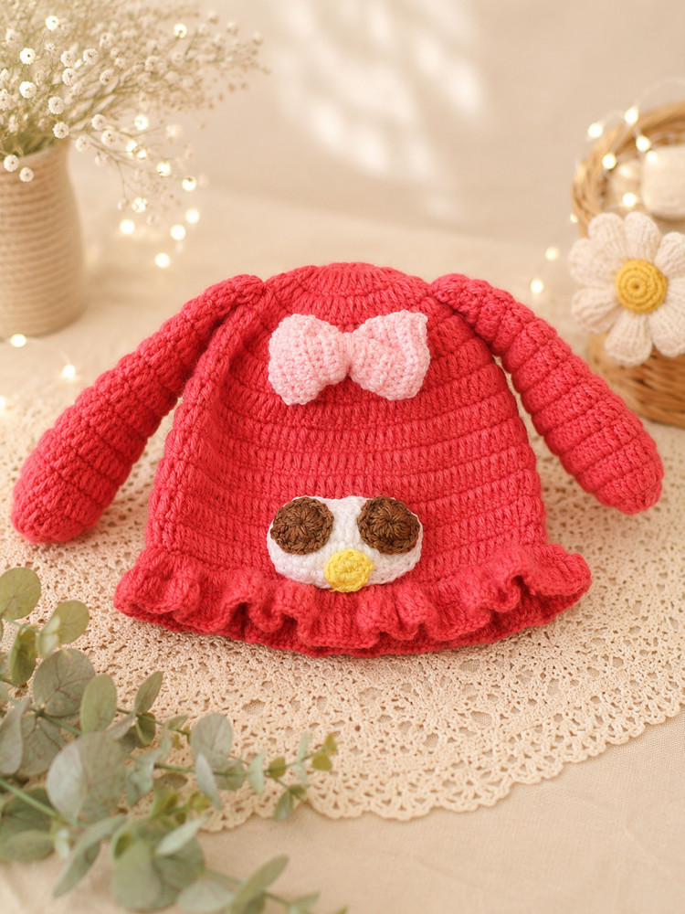 Image of Woonie Crochet Long Bunny Ear Detailed Cap - Pink