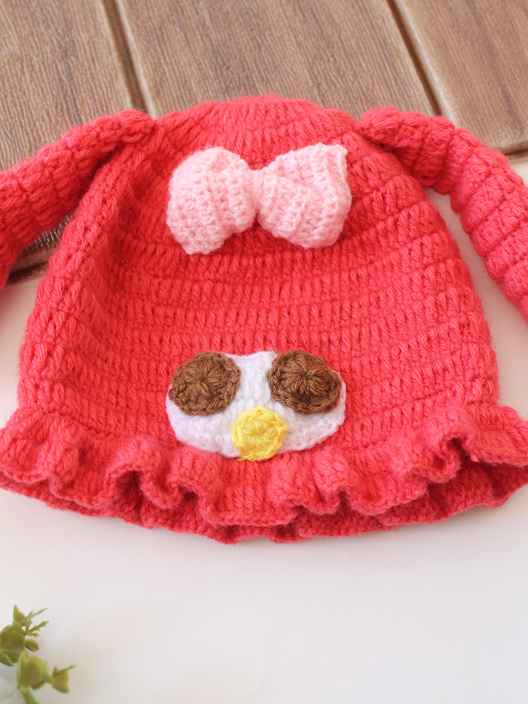 Woonie Crochet Long Bunny Ear Detailed Cap - Pink