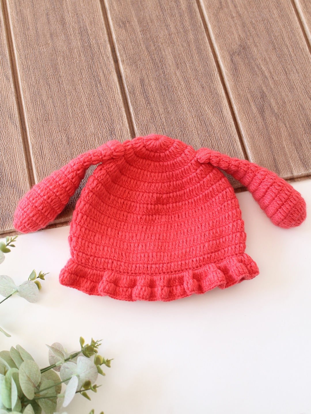 Woonie Crochet Long Bunny Ear Detailed Cap - Pink