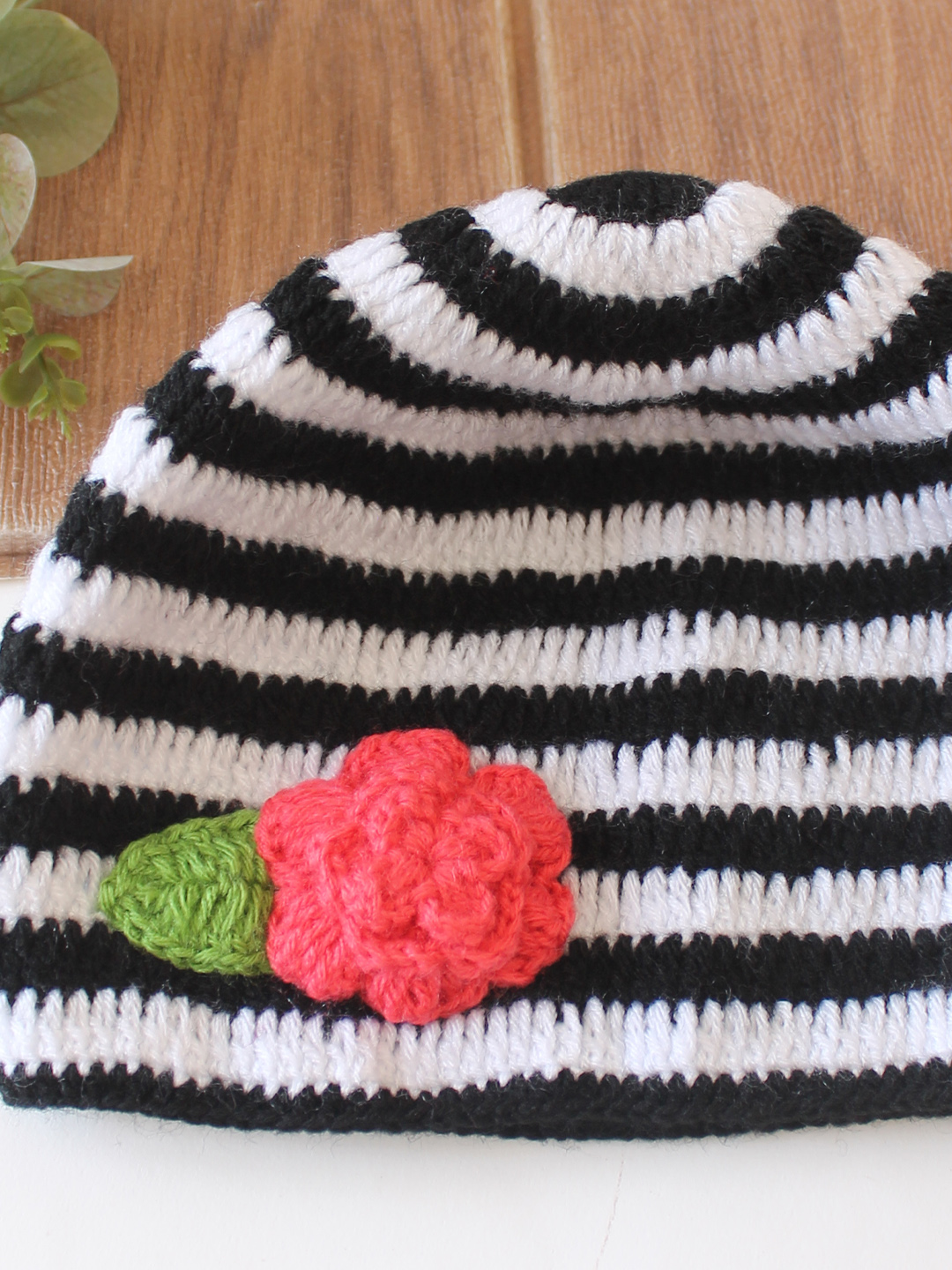 Woonie Crochet Striped & Floral Applique Detailed Cap - Multicolor