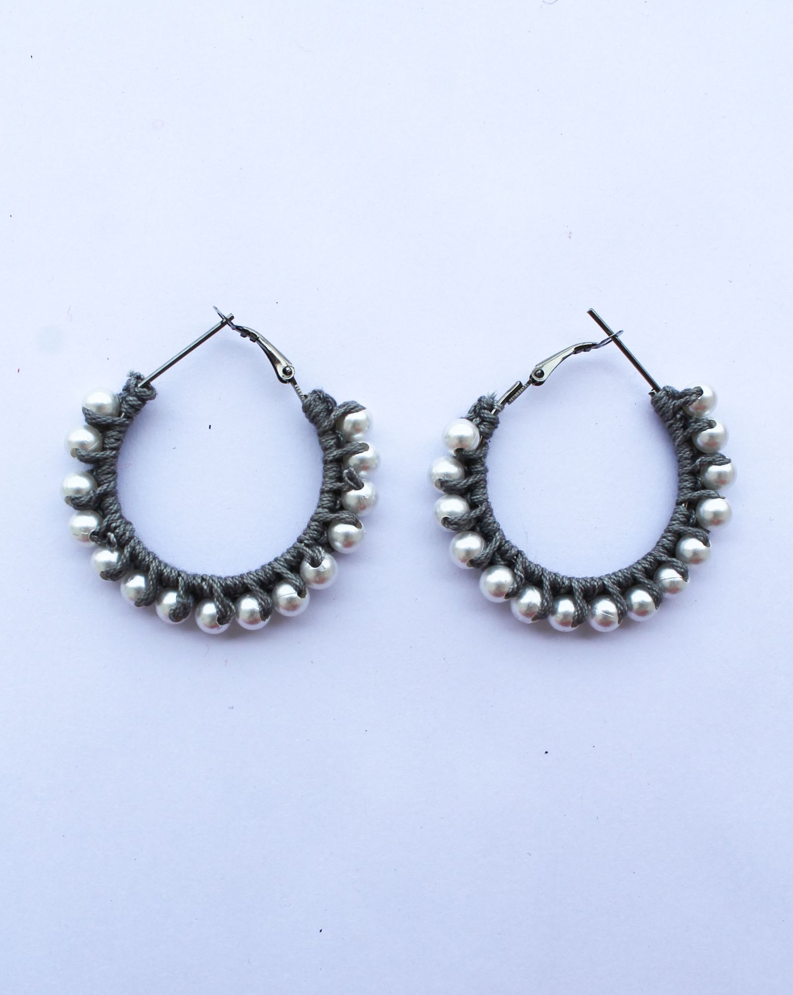 Woonie Handmade Crocheted Pearl Embellished EaringsGrey