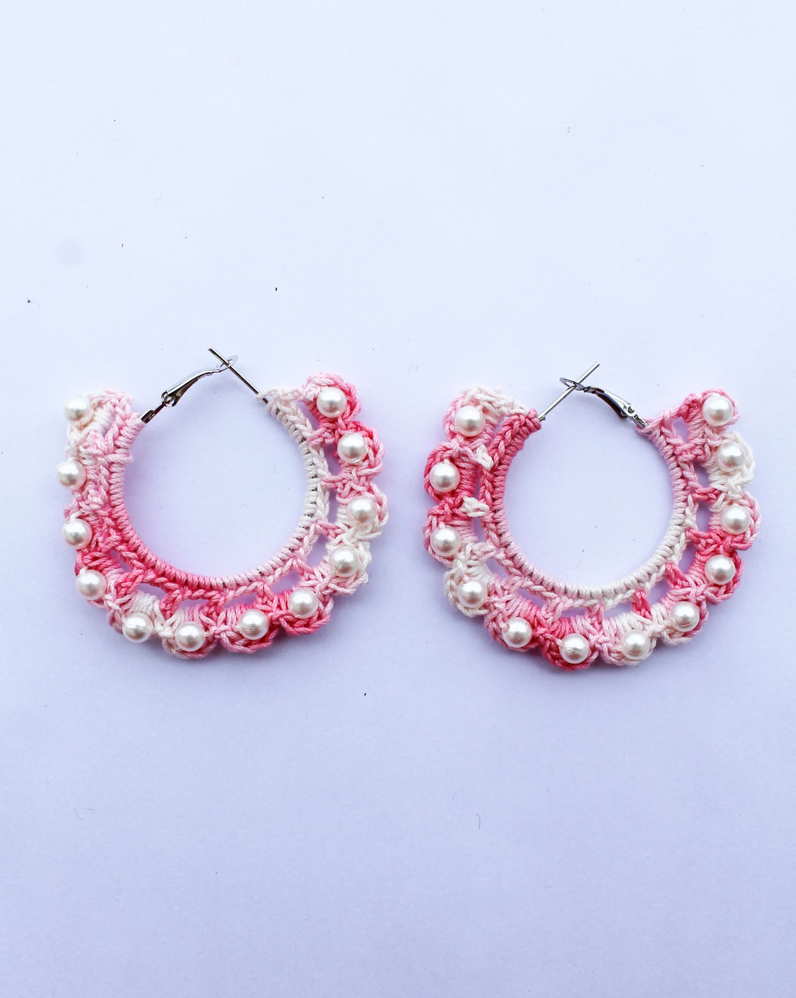Woonie Handmade Crocheted Pearl Embellished EaringsPink