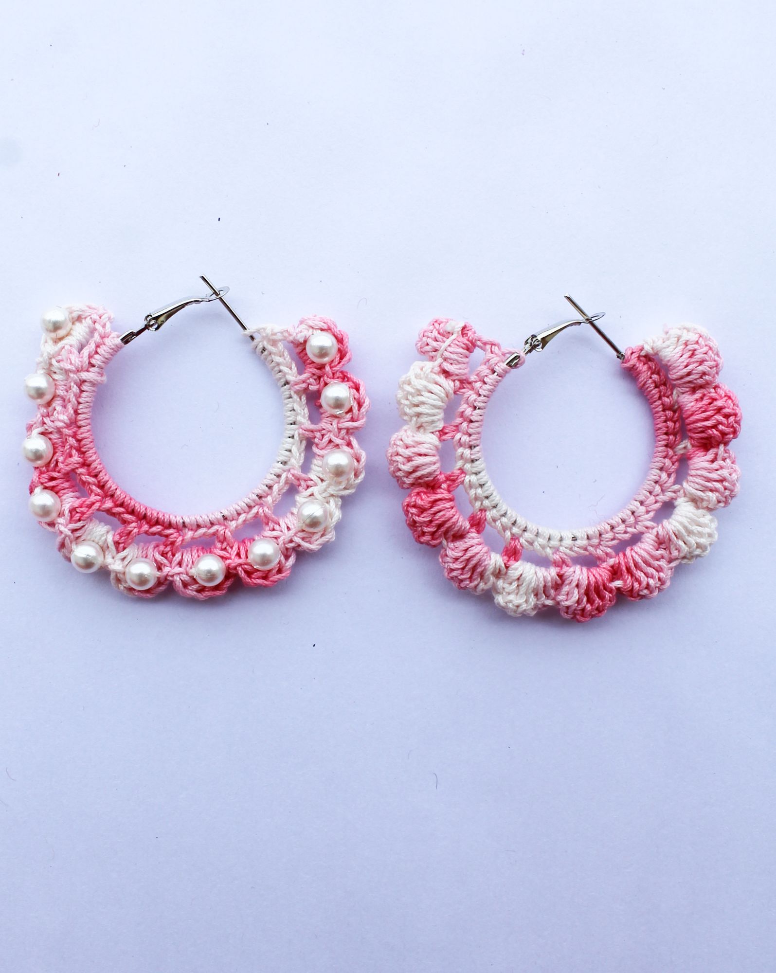 Woonie Handmade Crocheted Pearl Embellished EaringsPink