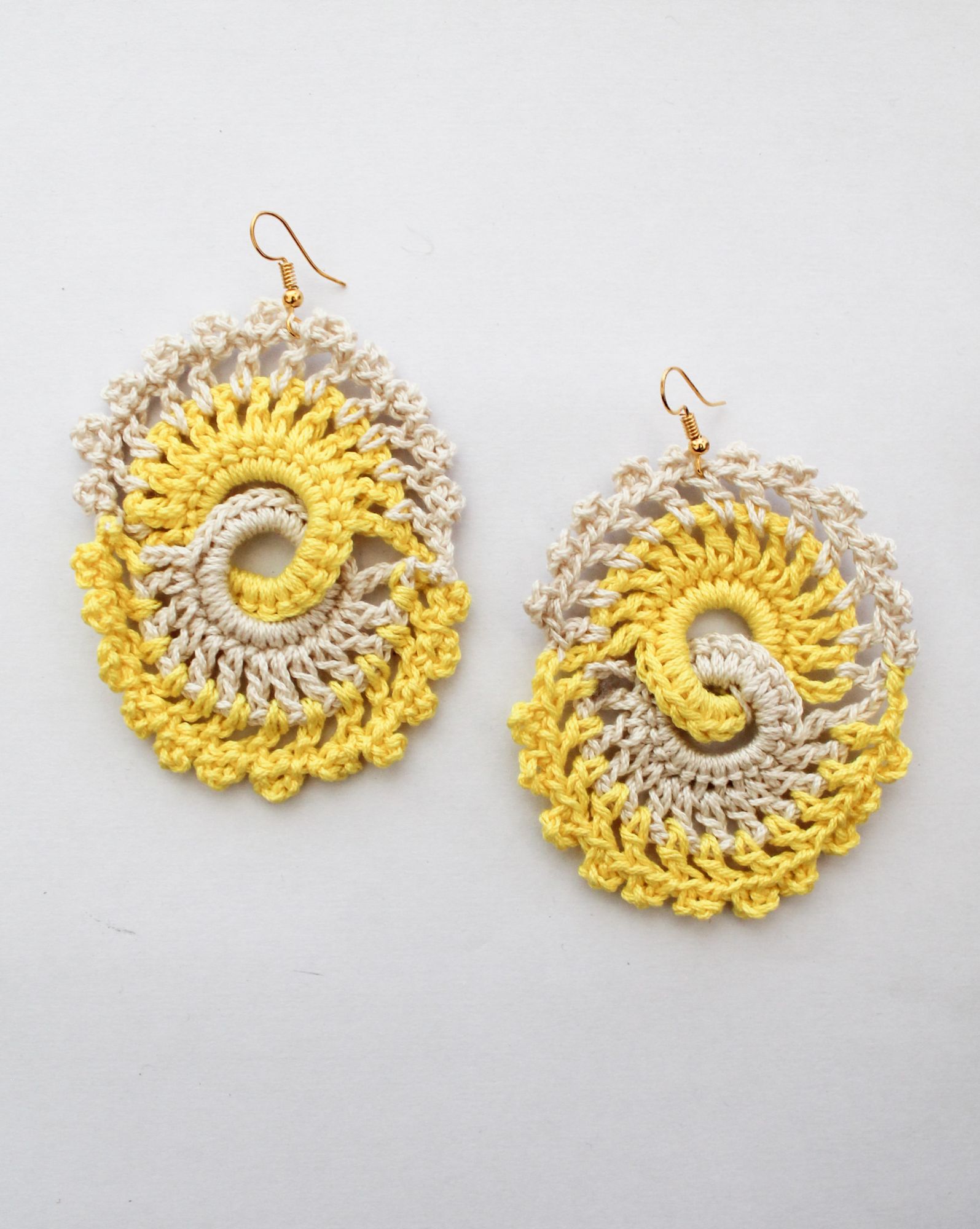 Woonie Handmade Loop EaringsYellow  Beige