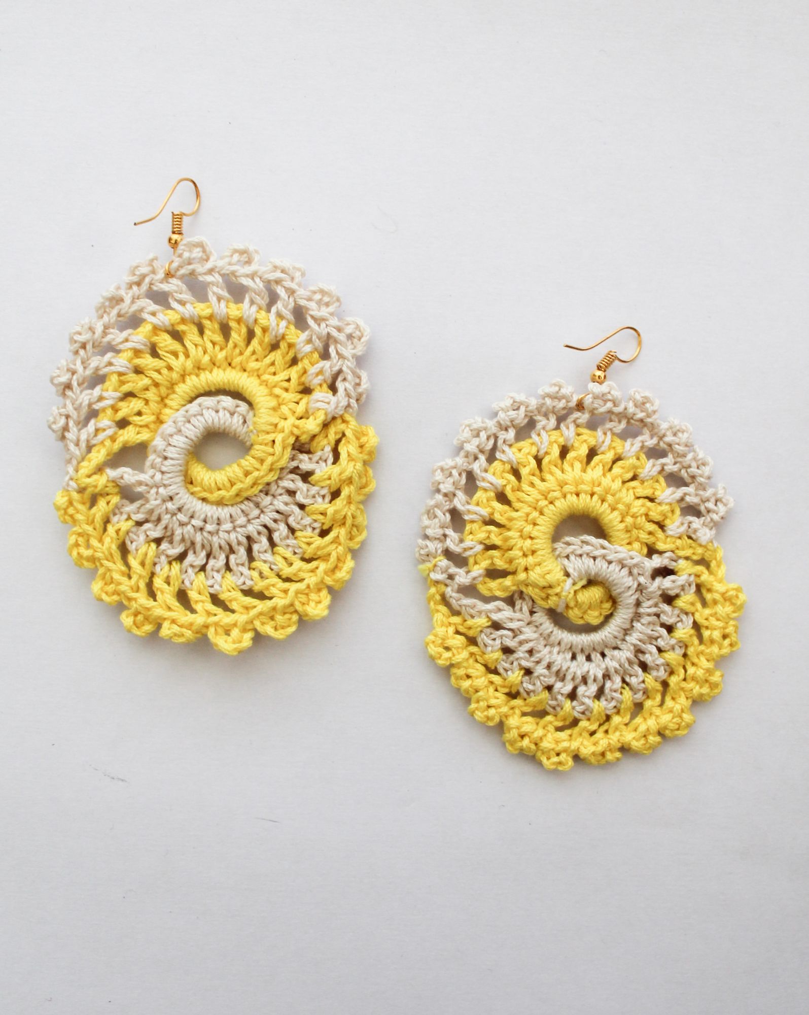 Woonie Handmade Loop EaringsYellow  Beige