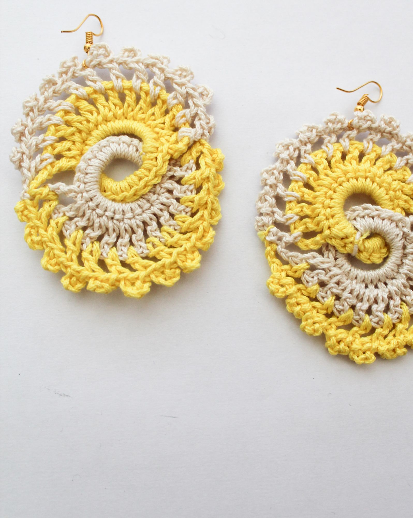 Woonie Handmade Loop EaringsYellow  Beige