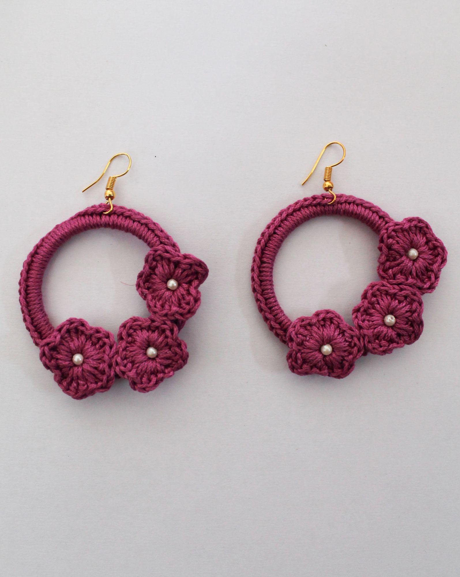 Woonie Handmade Floral Crocheted Earings-Purple