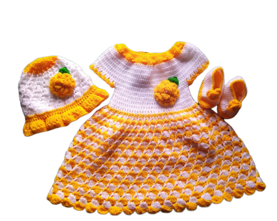 Woonie Handmade Woolen Yellow Frock Set for Girls