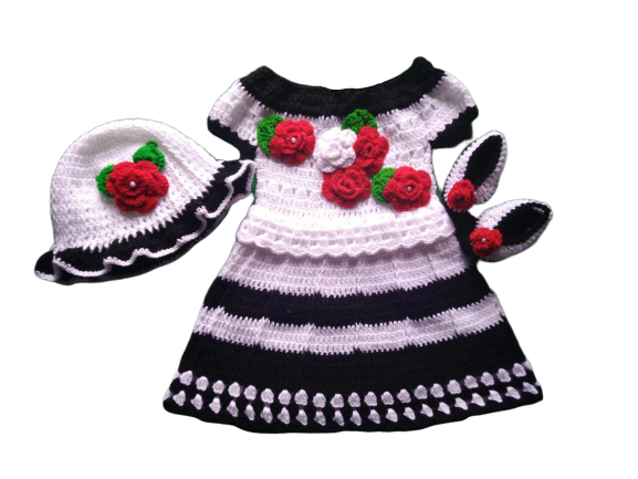 Woonie Handmade Woolen Black and White Frock Set for Girls
