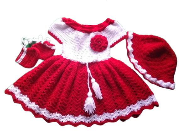Woonie Handmade Woolen Red Frock Set for Girls