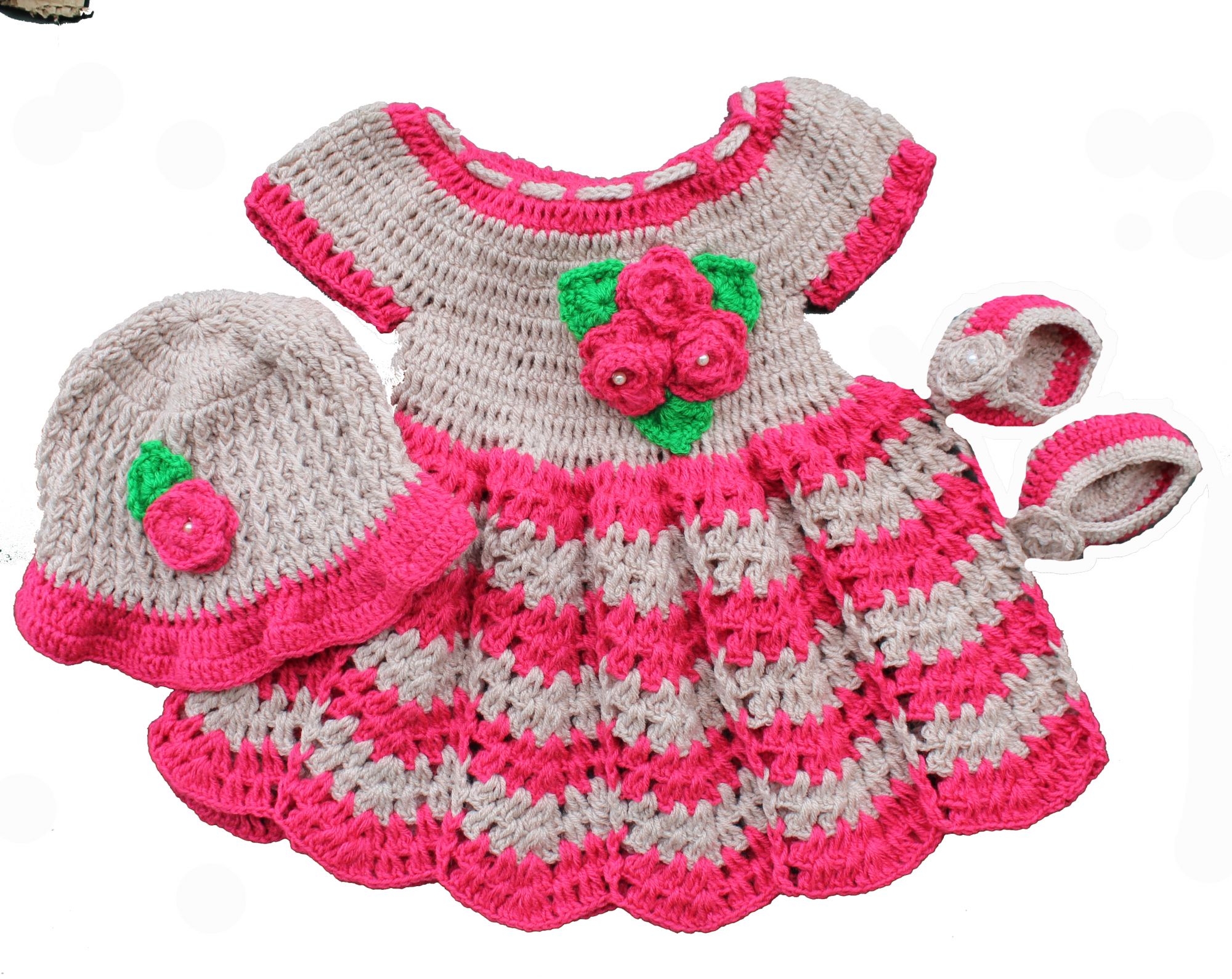 Woonie Handmade Woolen Pink Frock Set for Girls