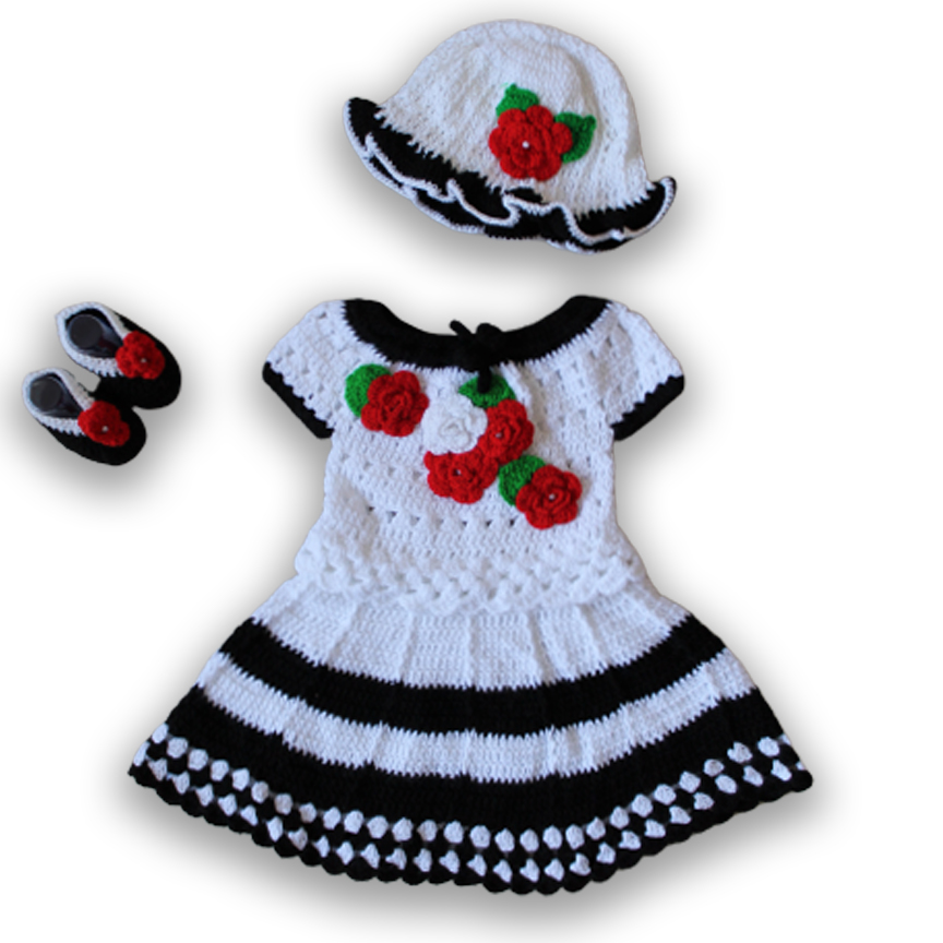 Woonie Handmade Woolen Black and White Frock Set for Girls