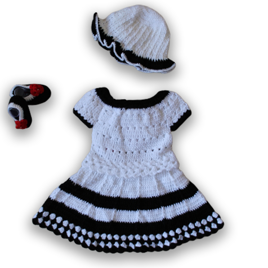 Woonie Handmade Woolen Black and White Frock Set for Girls
