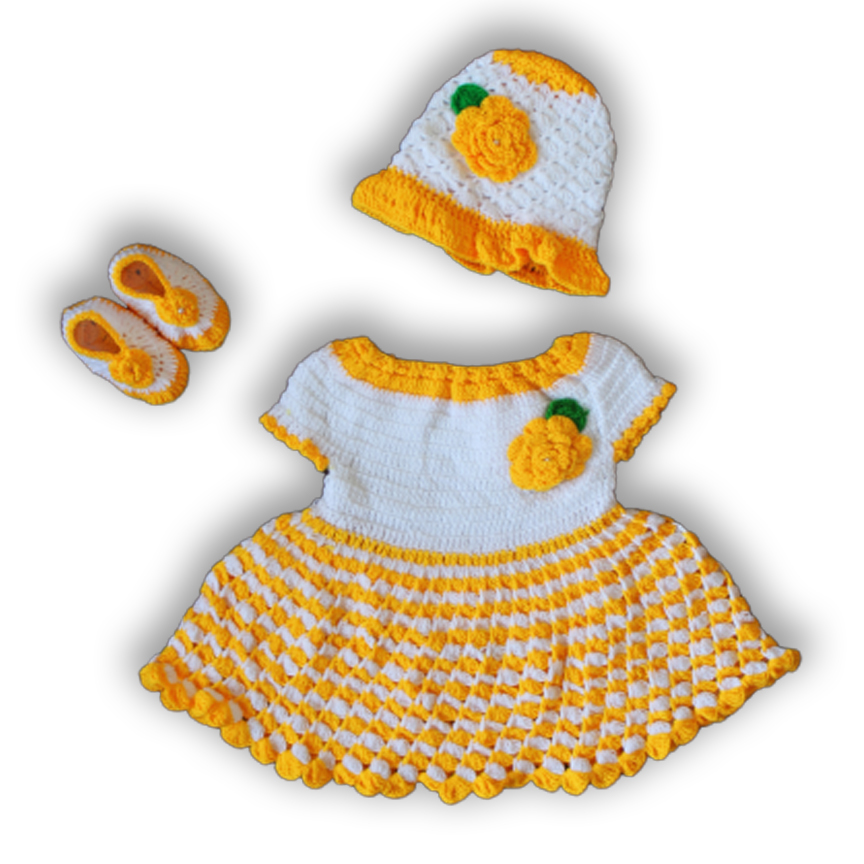 Woonie Handmade Woolen Yellow Frock Set for Girls