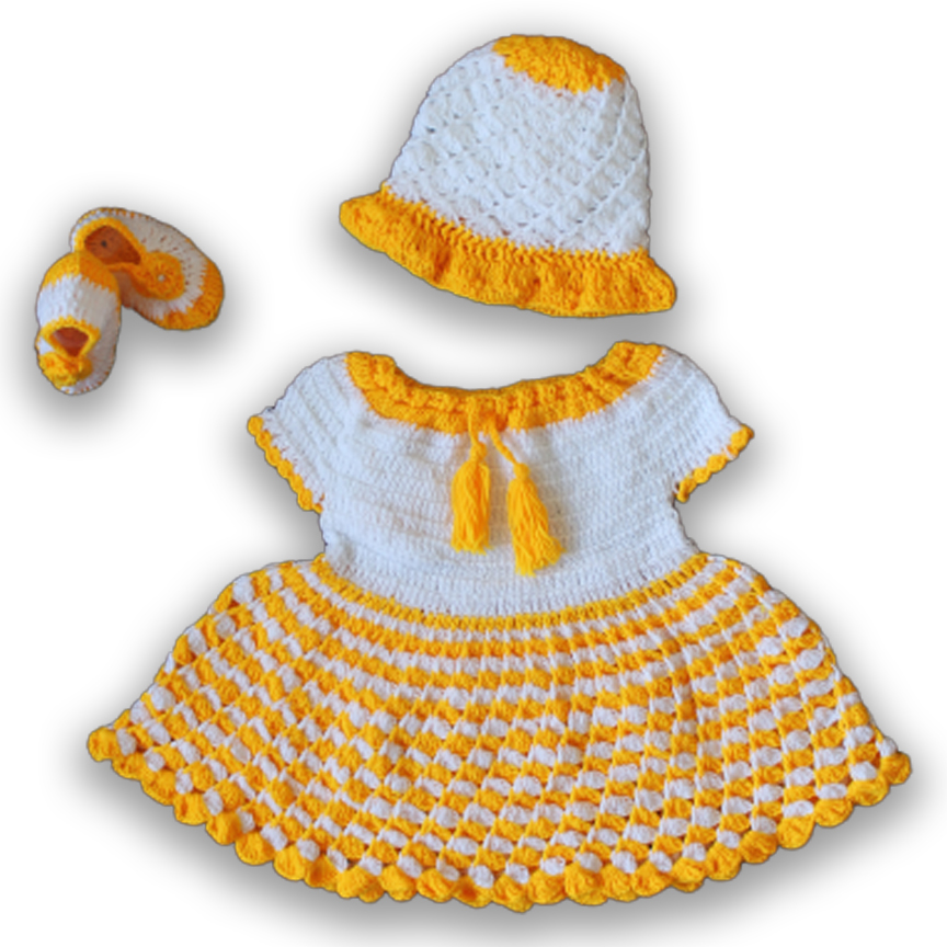 Woonie Handmade Woolen Yellow Frock Set for Girls