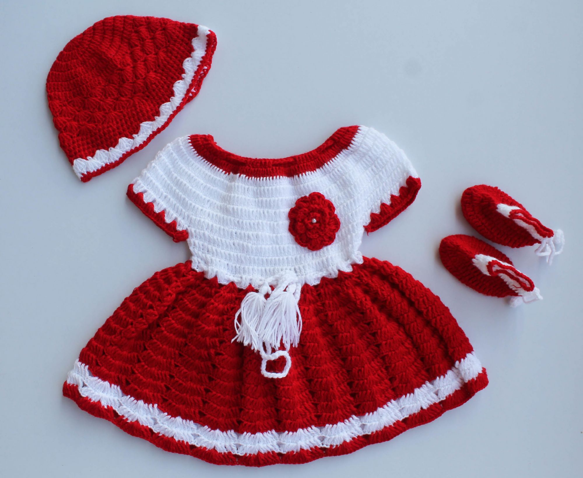 Woonie Handmade Woolen Red Frock Set for Girls