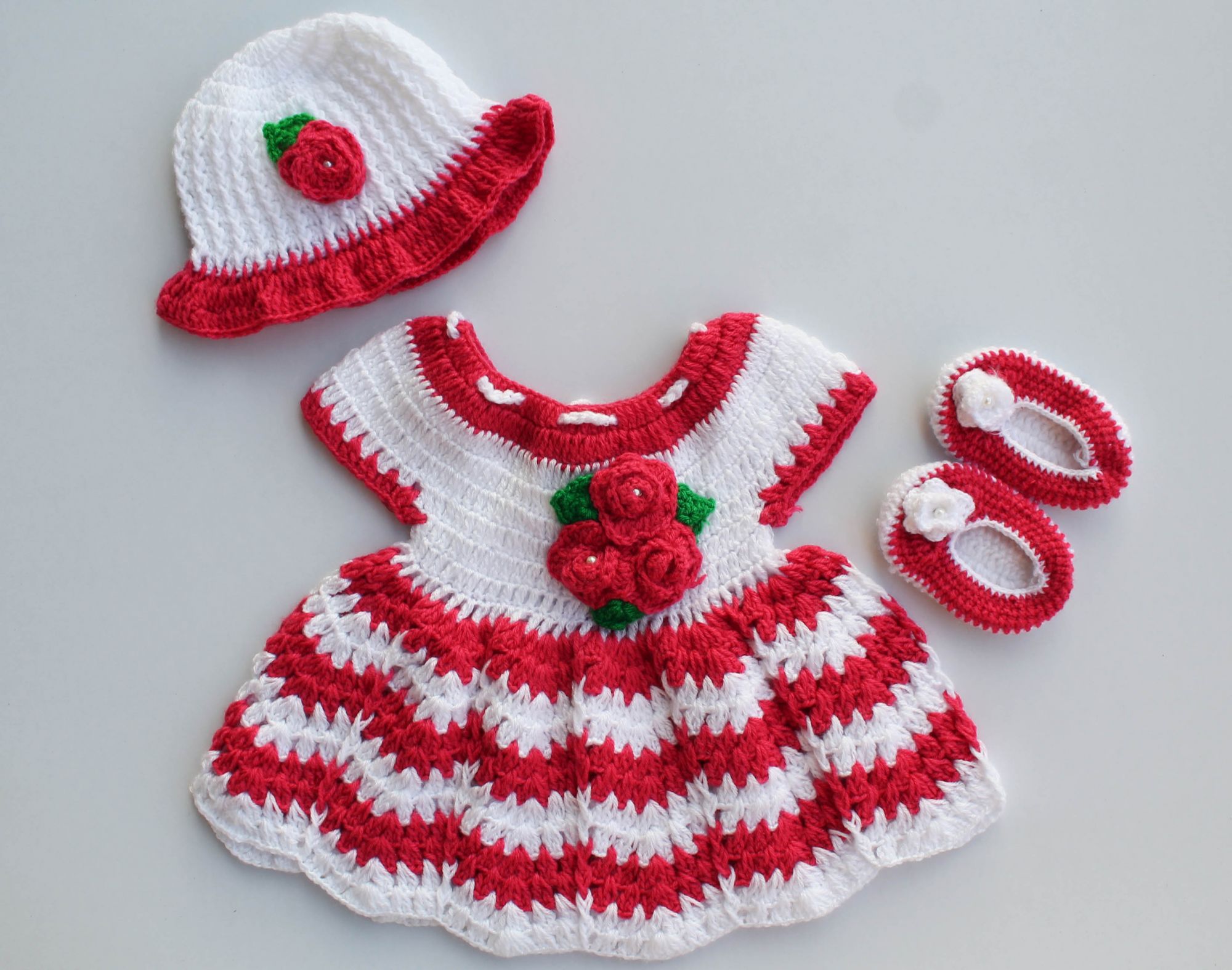 Woonie Handmade Woolen Pink and White Frock Set for Girls