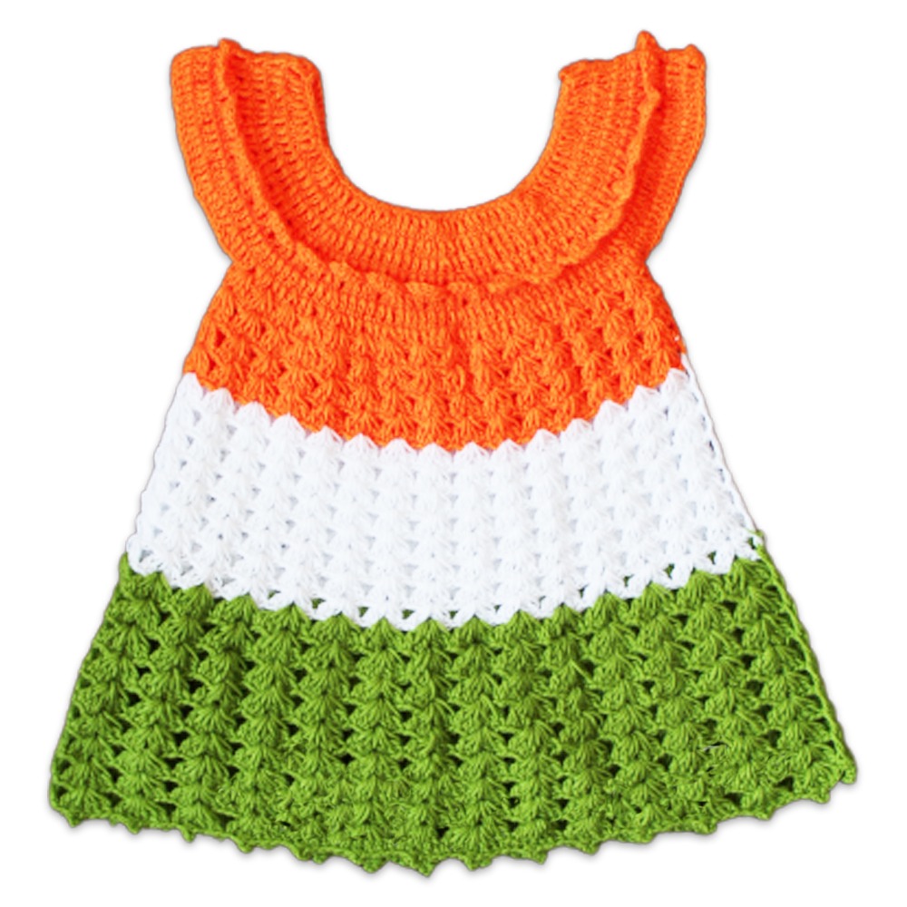 Woonie Handmade Woolen Tricolor Frock for Girls