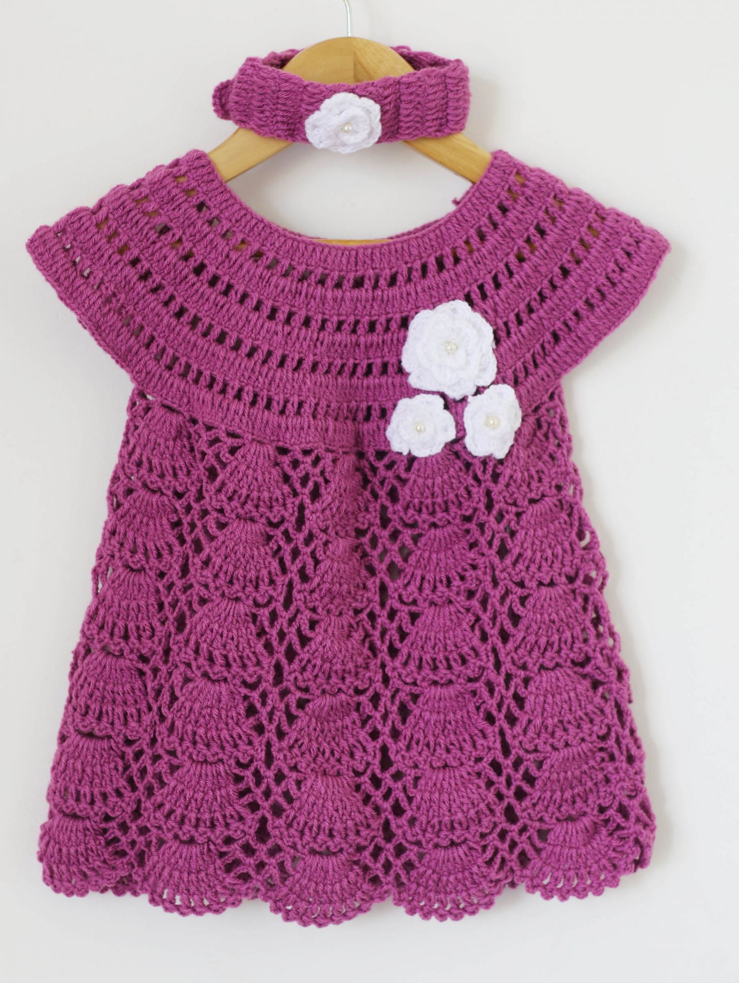Woonie Handmade Woolen Purple Frock with Headband