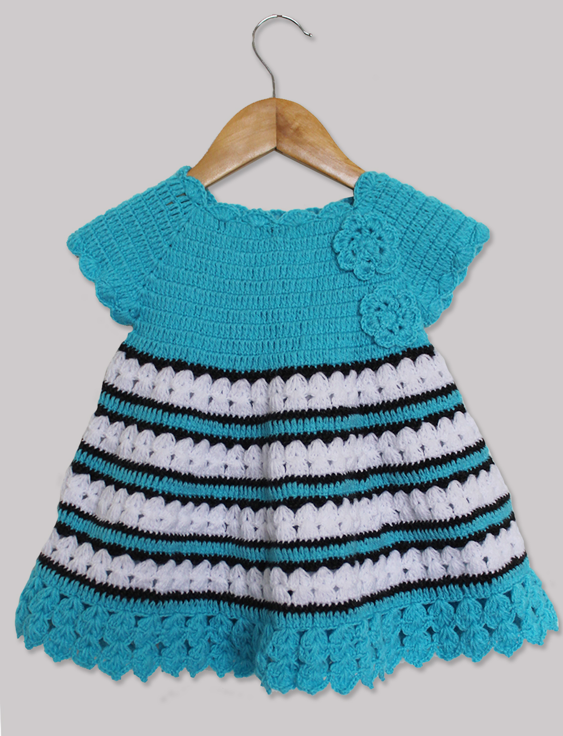 Woonie Handmade Woolen Blue Frock Set for Girls