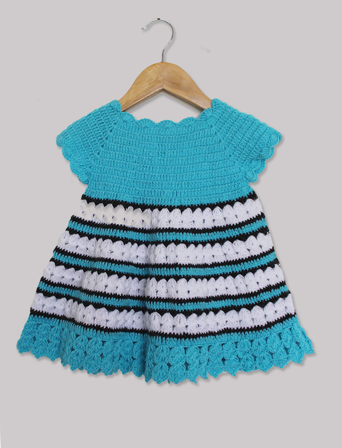 Woonie Handmade Woolen Blue Frock Set for Girls