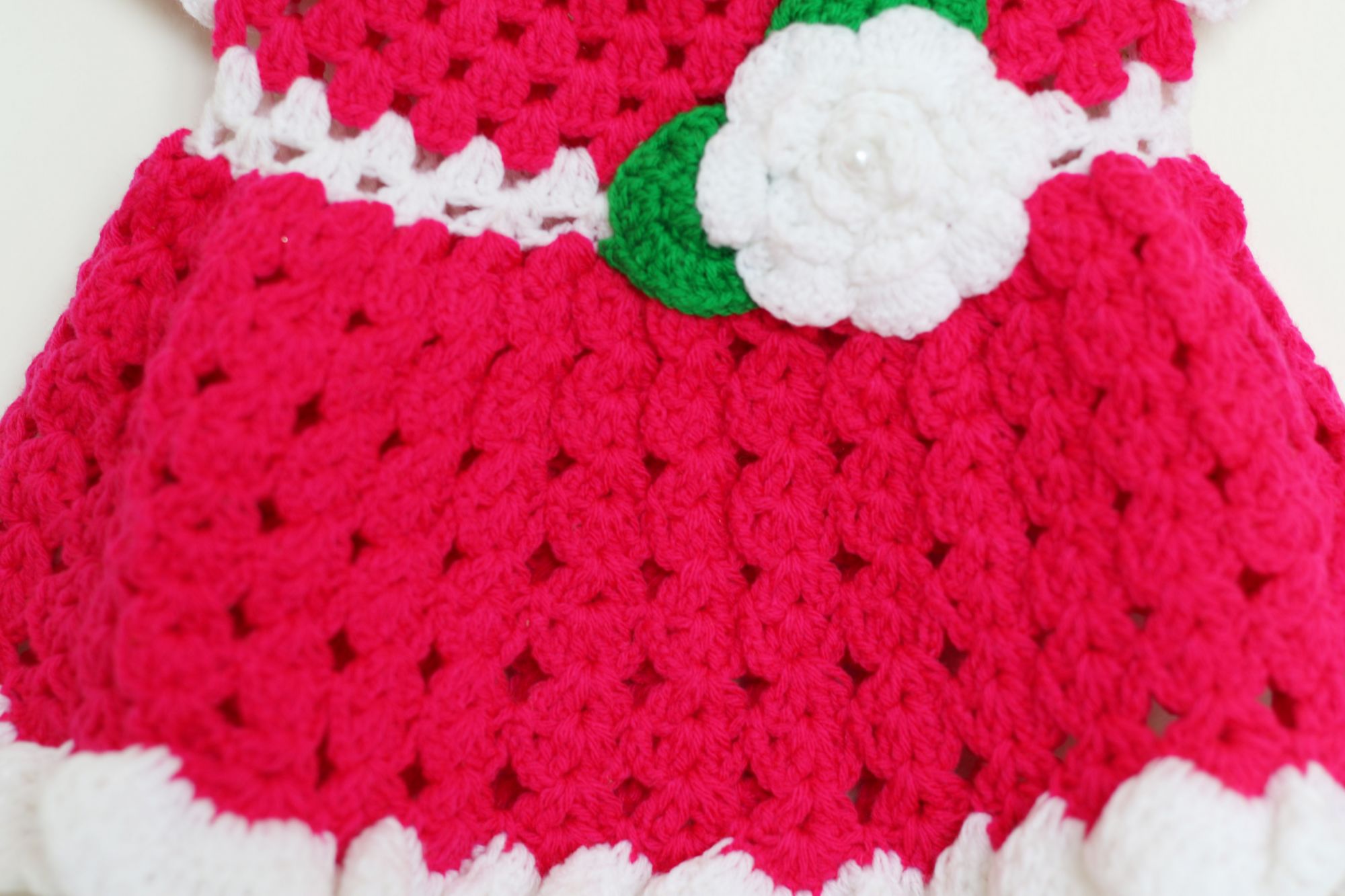 Woonie Handmade Woolen Pink Frock Set for Girls