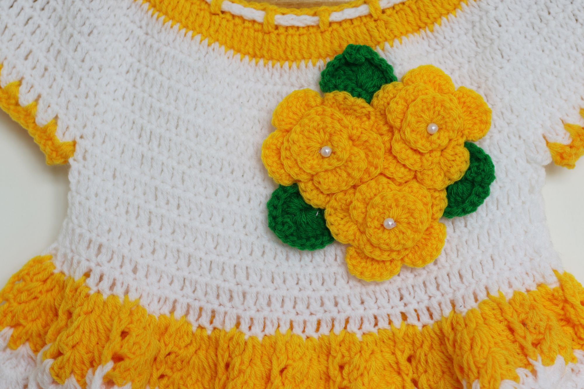 Woonie Handmade Woolen Yellow Frock Set for Girls