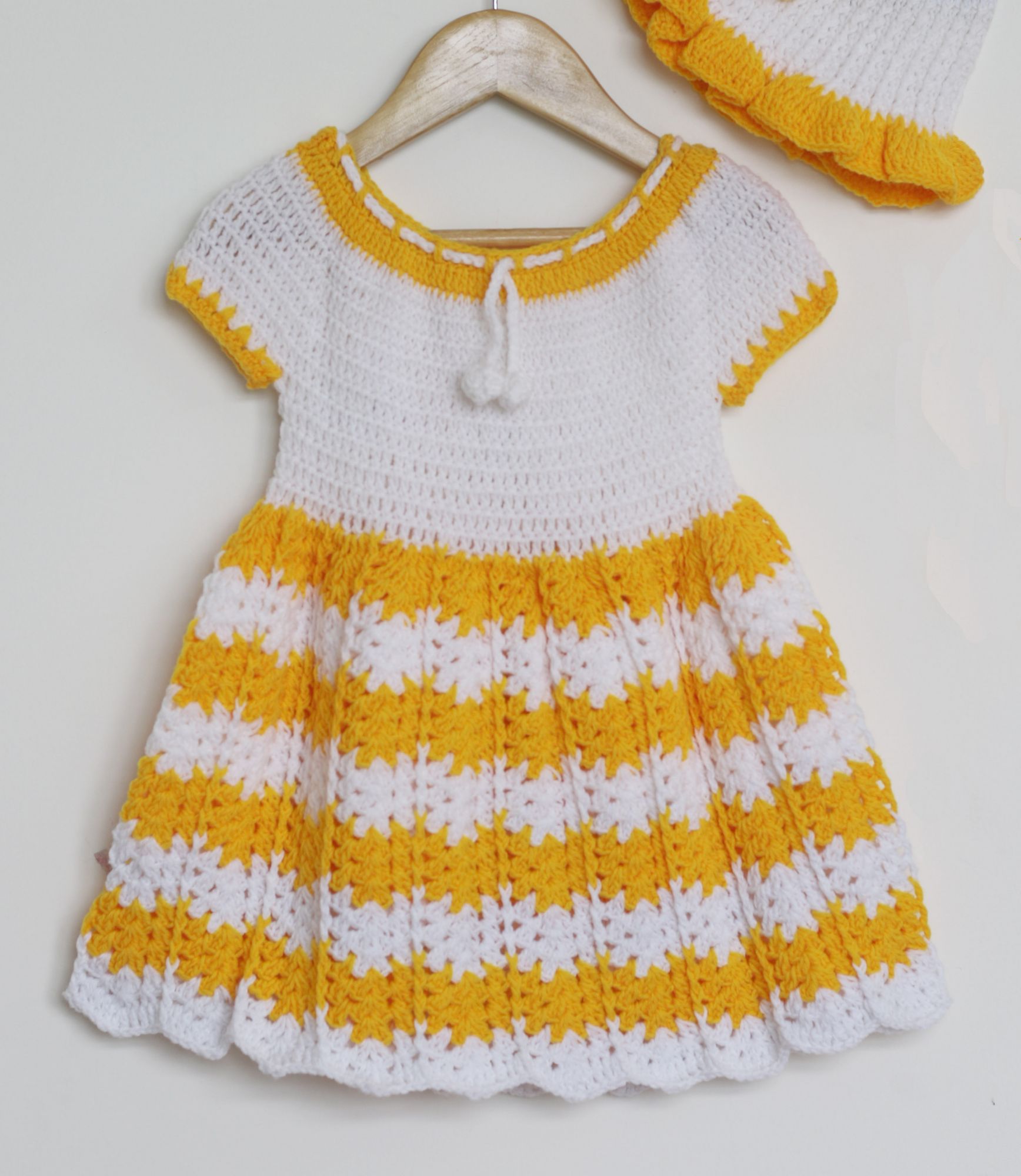 Woonie Handmade Woolen Yellow Frock Set for Girls