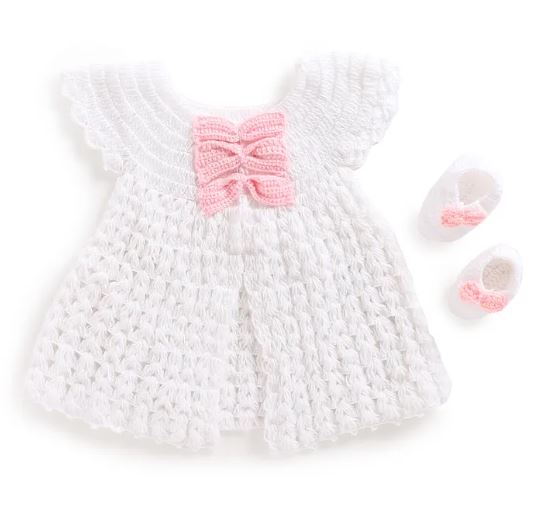 White Front Open Frock with Matching Booties