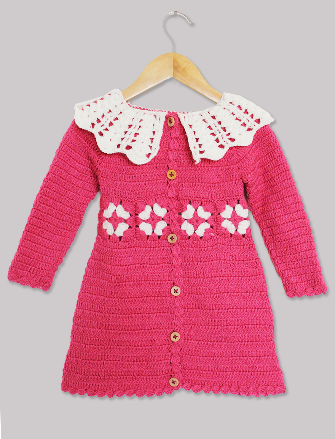 Woonie Handmade Woolen Pink Midi Frock