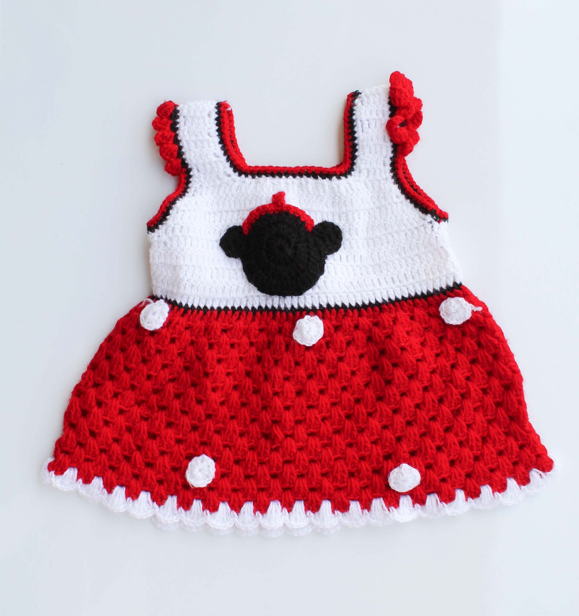 Woonie Handmade Woolen White and Red Frock
