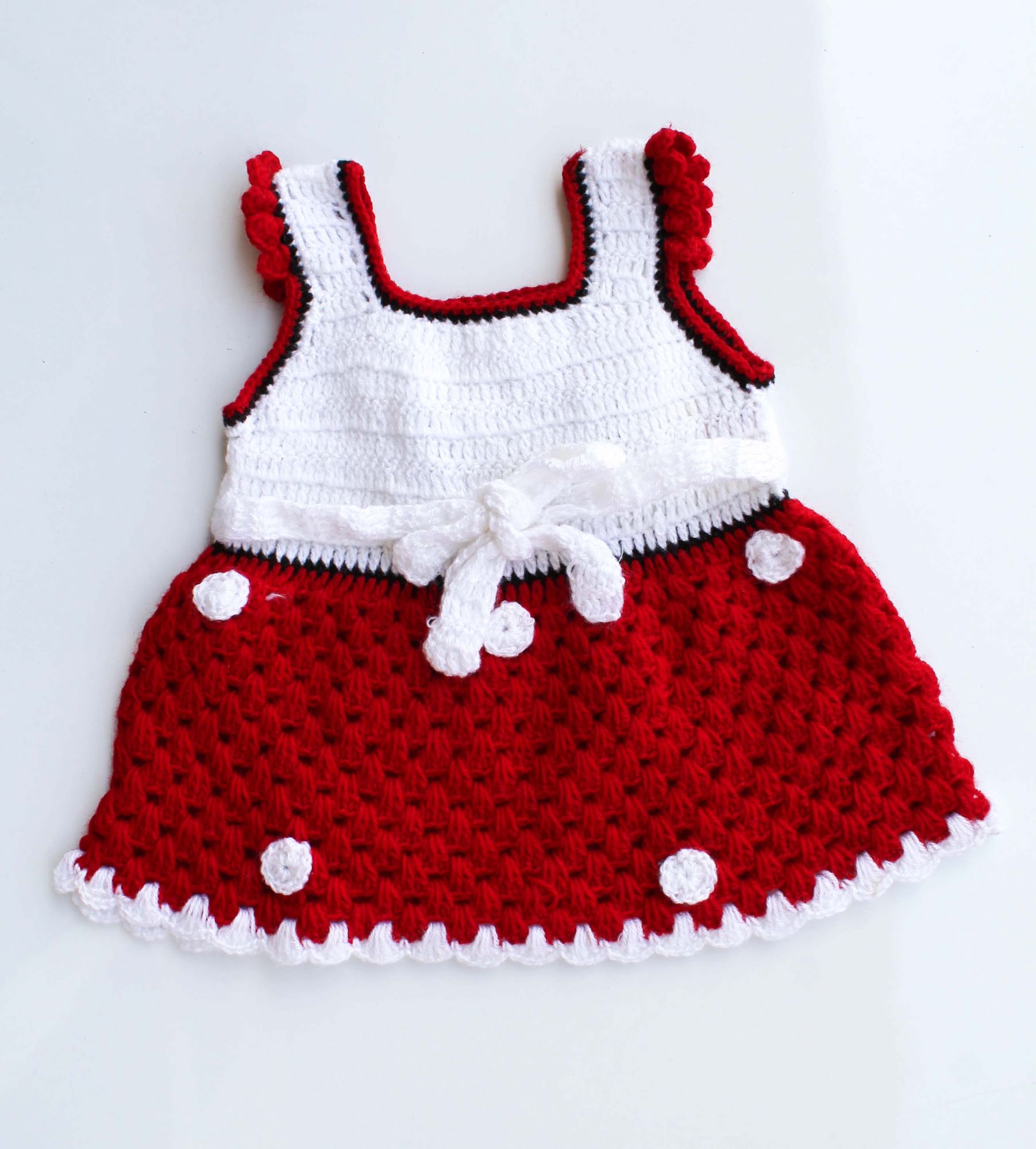 Woonie Handmade Woolen White and Red Frock