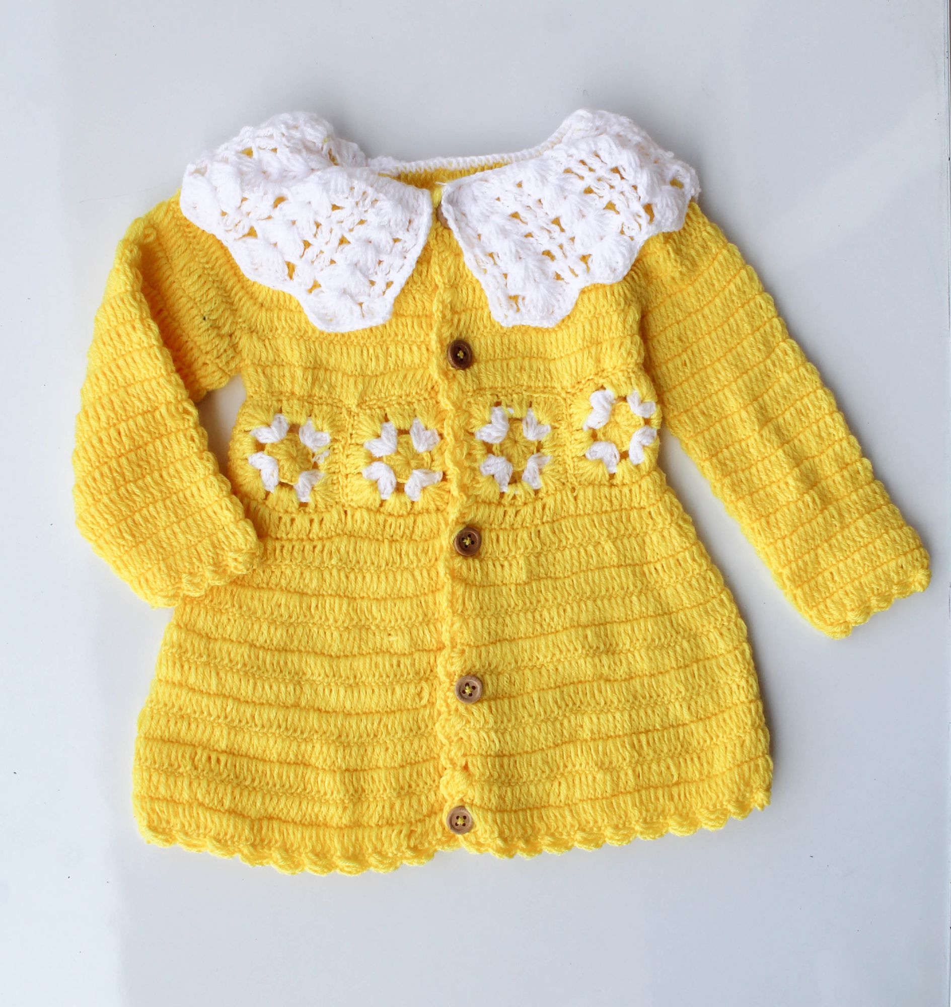 Woonie Handmade WoolenYellow Midi with Collar Detail