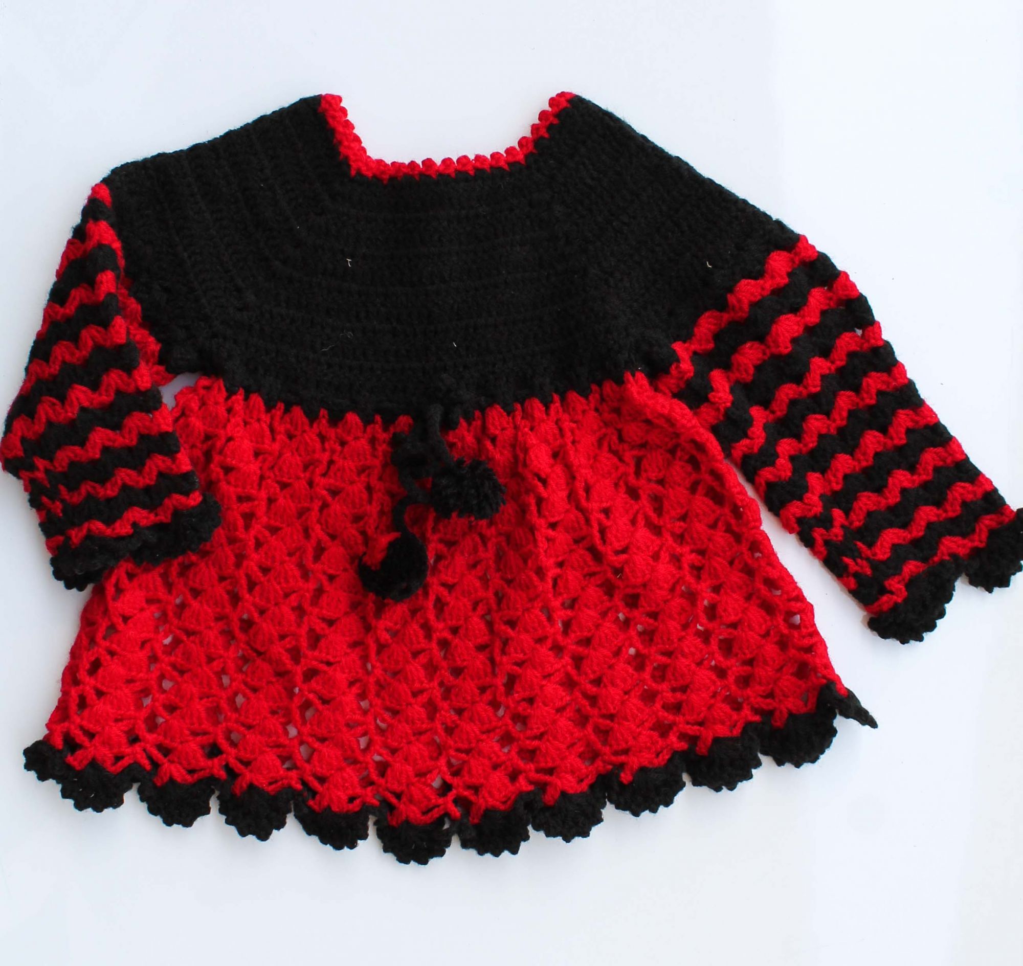 Woonie Handmade Woolen Red and Black Frock