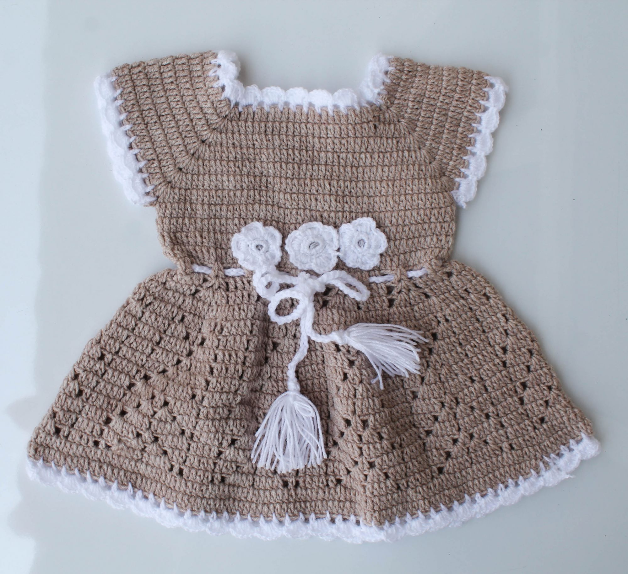 Woonie Handmade Woolen Beige Floral Frock